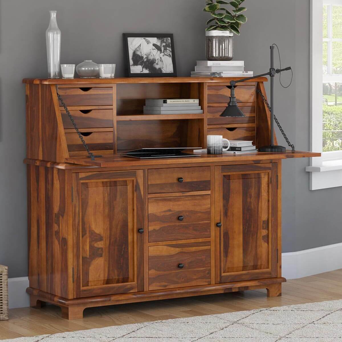 Weldona Solid Wood Contemporary Drop Front Home Office Secretary Desk