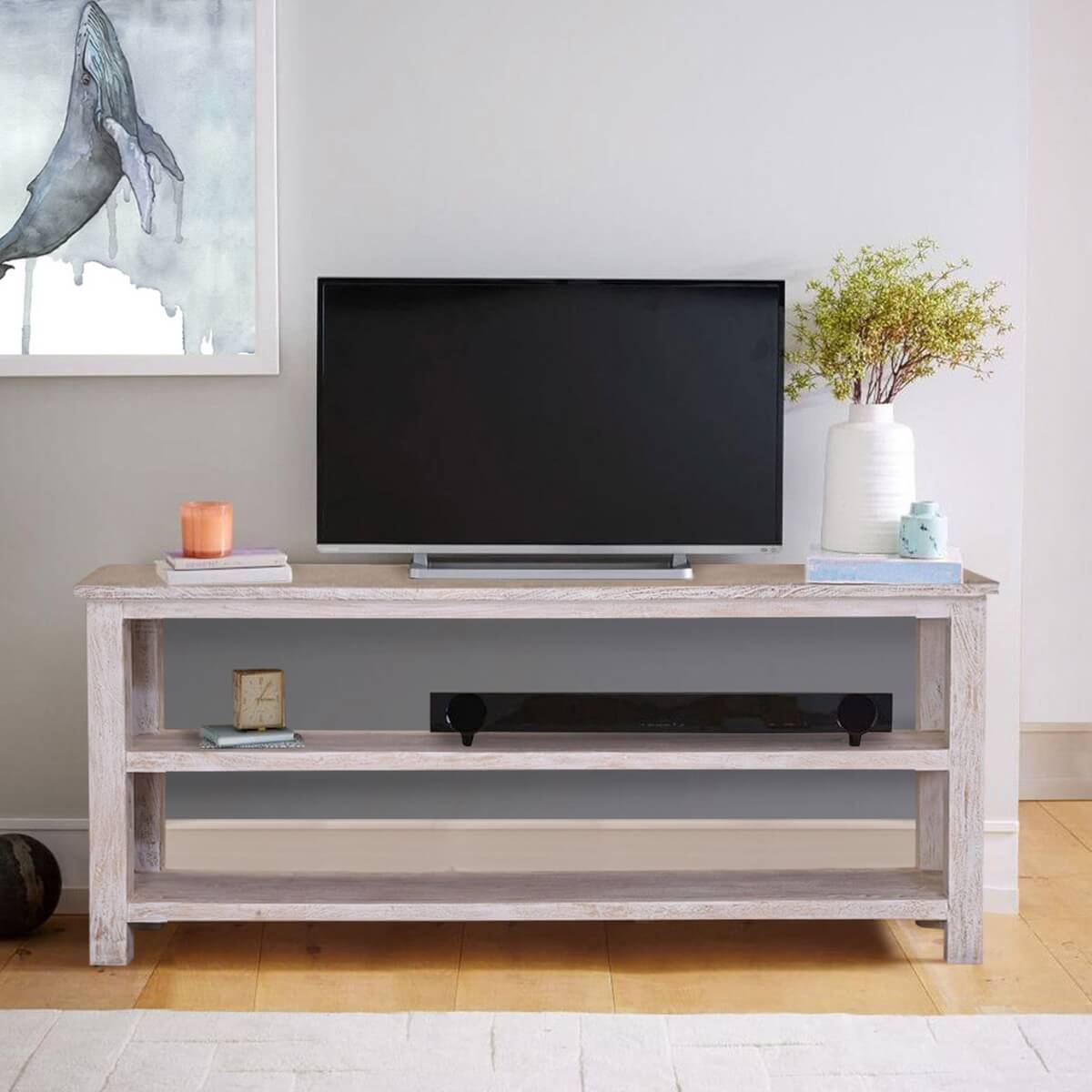 Voorhees Reclaimed Wood Open Shelve 2 Tier Rustic TV Stand