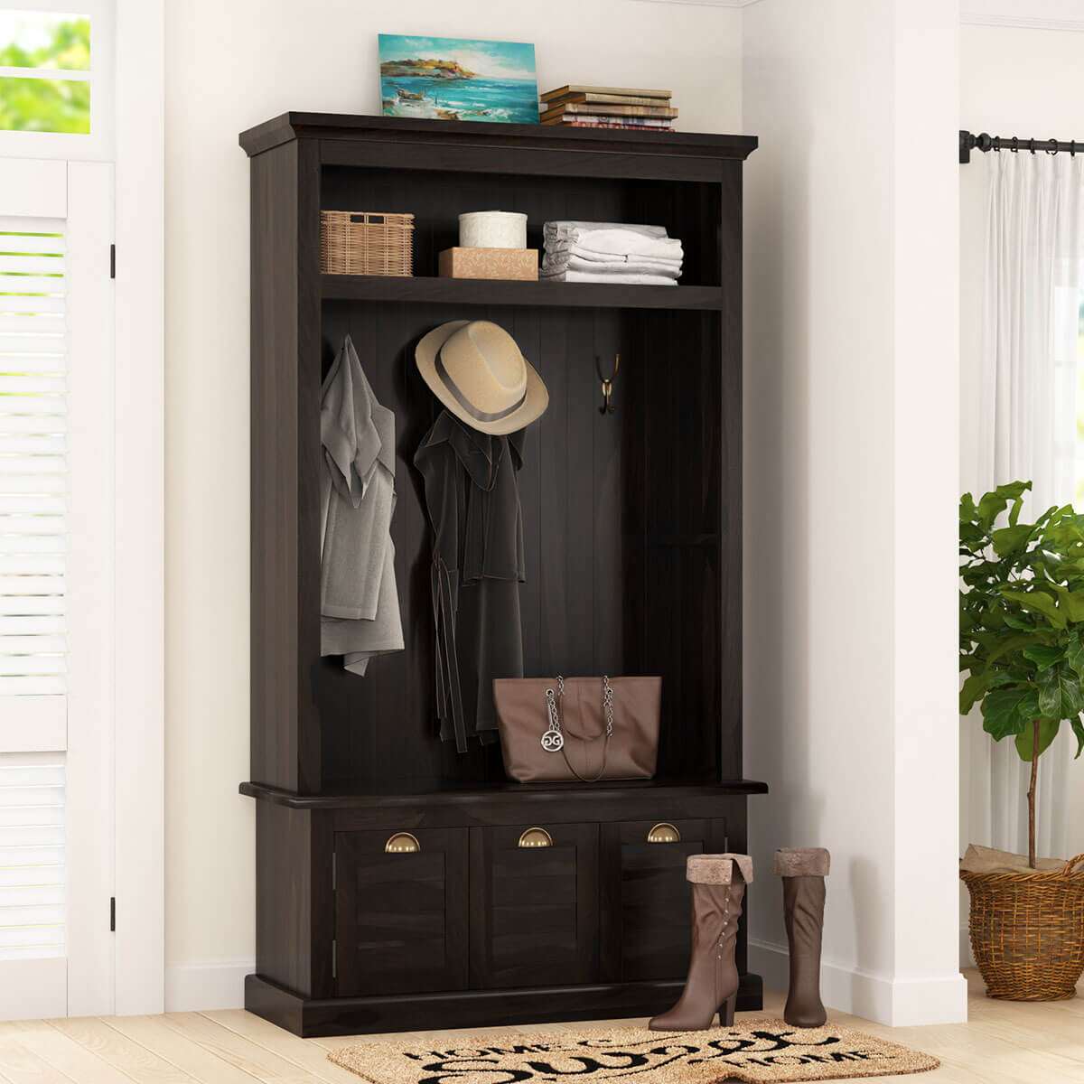 Naturita Rustic Solid Wood 42 inch Entryway Hall Tree with Storage Bench