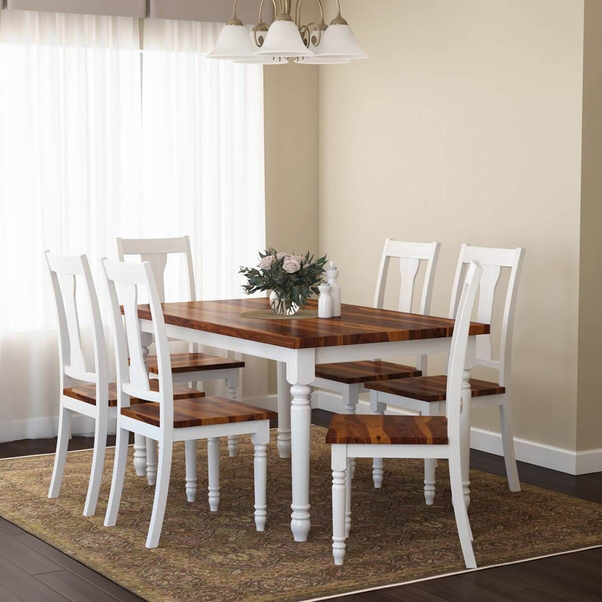 Proberta Two Tone Solid Wood Farmhouse Dining Table Set