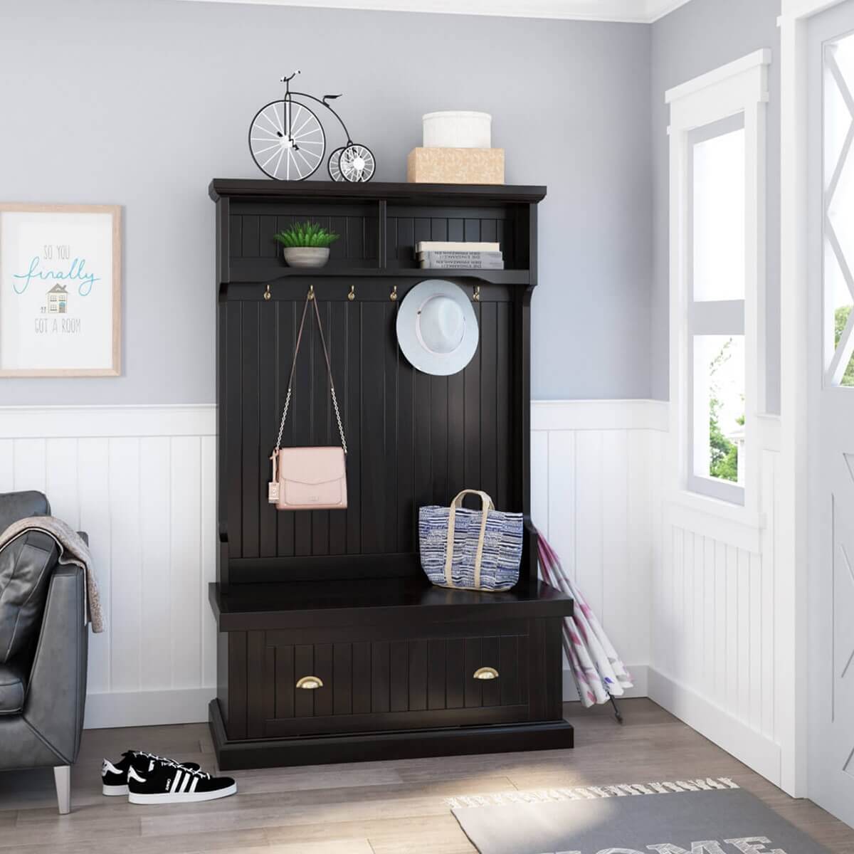 Felton Solid Wood 40 inch Entryway Hall Tree Bench with Shoe Storage
