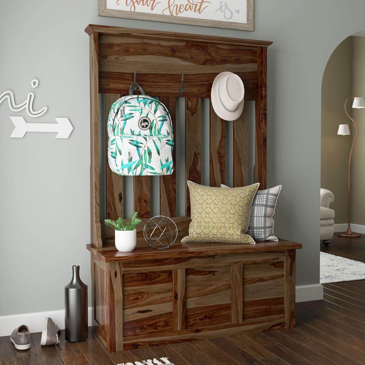 Roeville 42 inch Rustic Solid Wood Entryway Hall Tree Bench with Storage Drawers