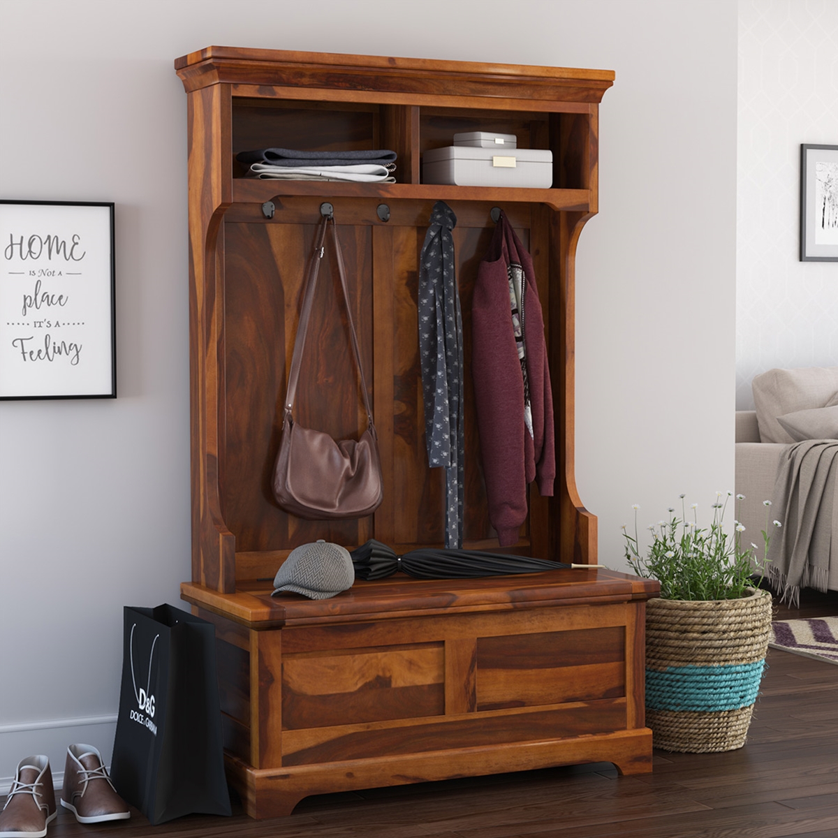 Owensville 40 inch Solid Wood Entryway Hall Tree with Bench and Storage
