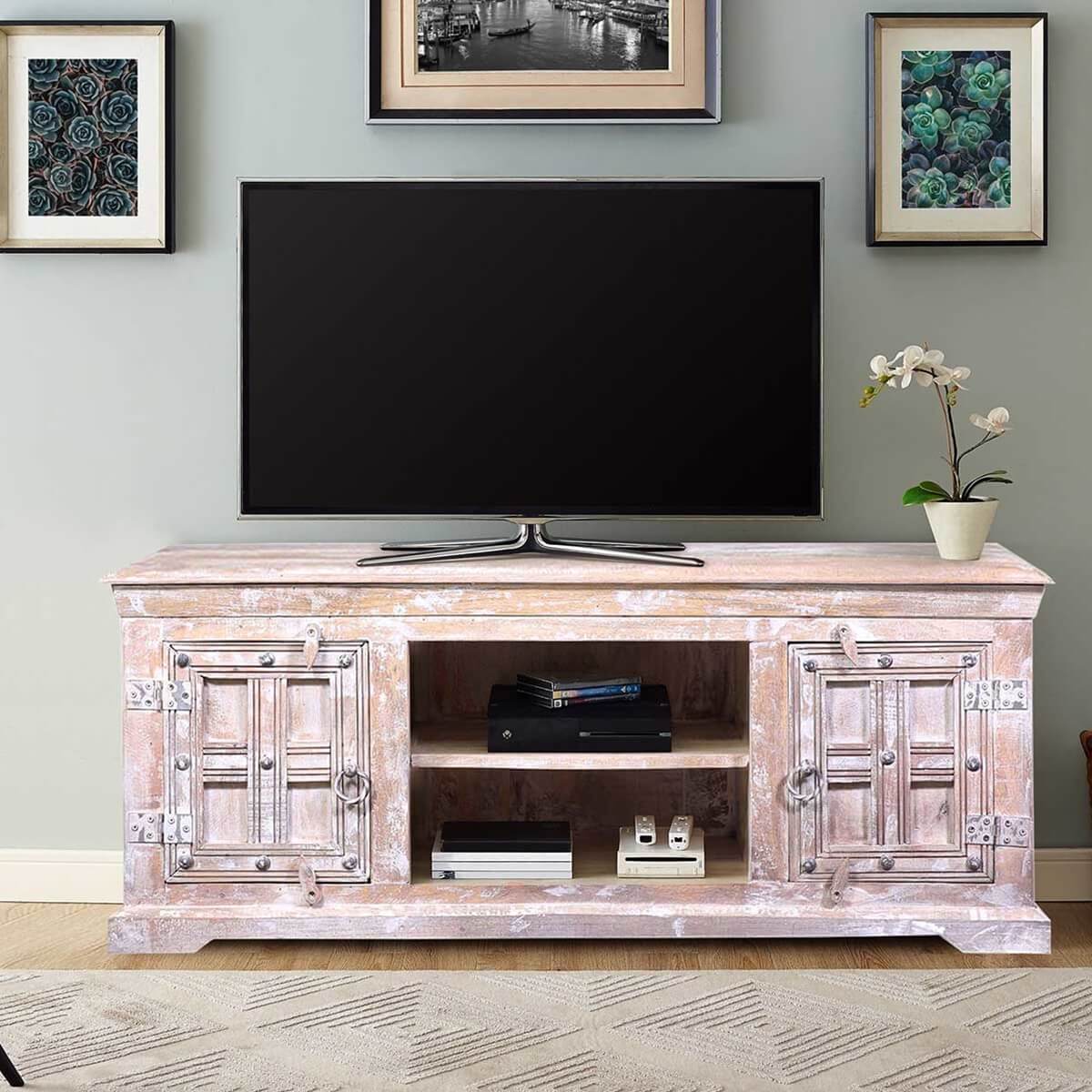 Mesick White Wash Reclaimed Wood TV Stand Media Console