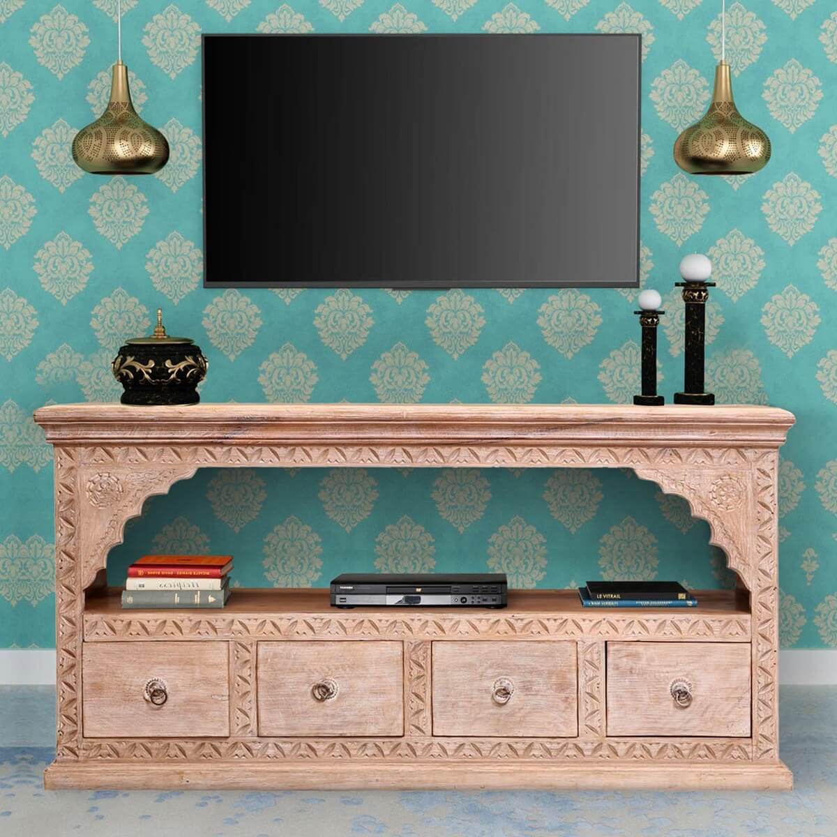 Stotfold Shabby Chic Reclaimed Wood 4 Drawer Media Tv Stand
