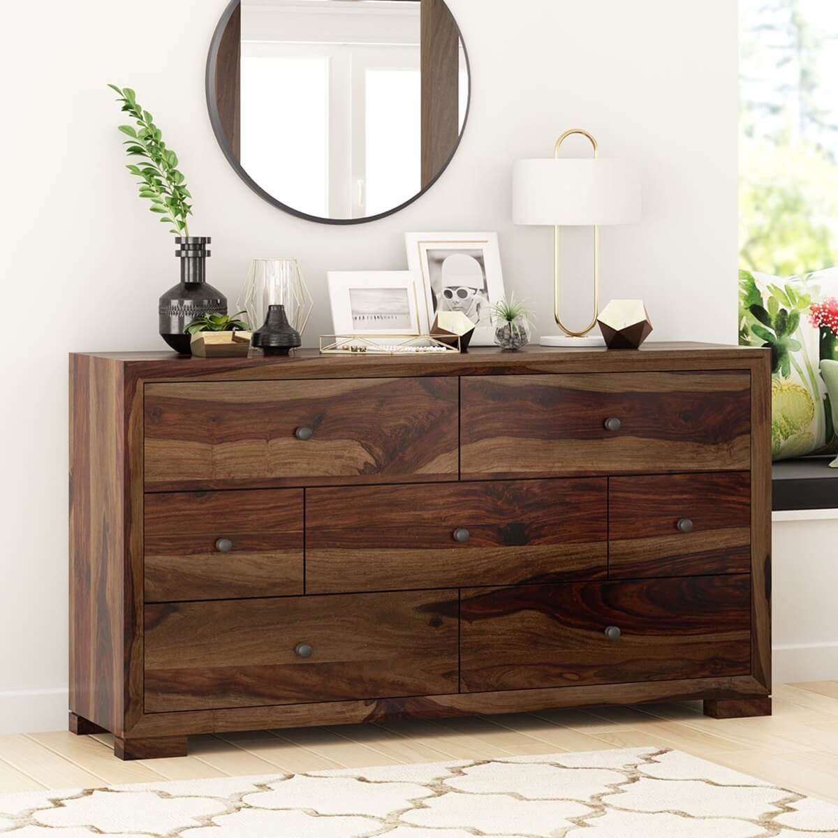 Farson Contemporary Solid Wood Long Bedroom Dresser With 7 Drawers