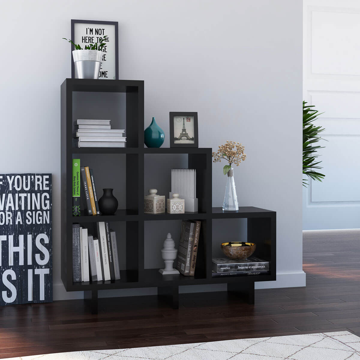 Vallejo Modern Style Solid Wood 6 cubes Shelves Home Office Bookshelf