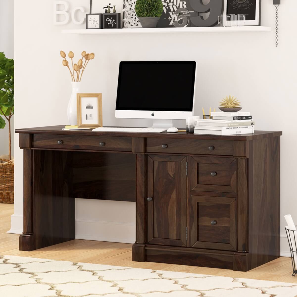 Perrinton Rustic Solid Wood Home Office Computer Desk w Drawers