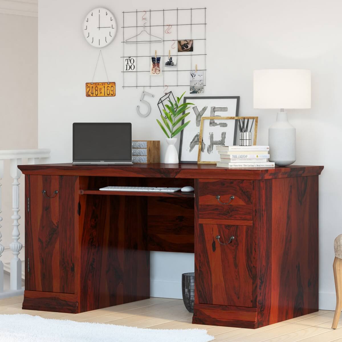 Brooten Rustic Solid Wood Home Office Computer Desk with Keyboard Tray