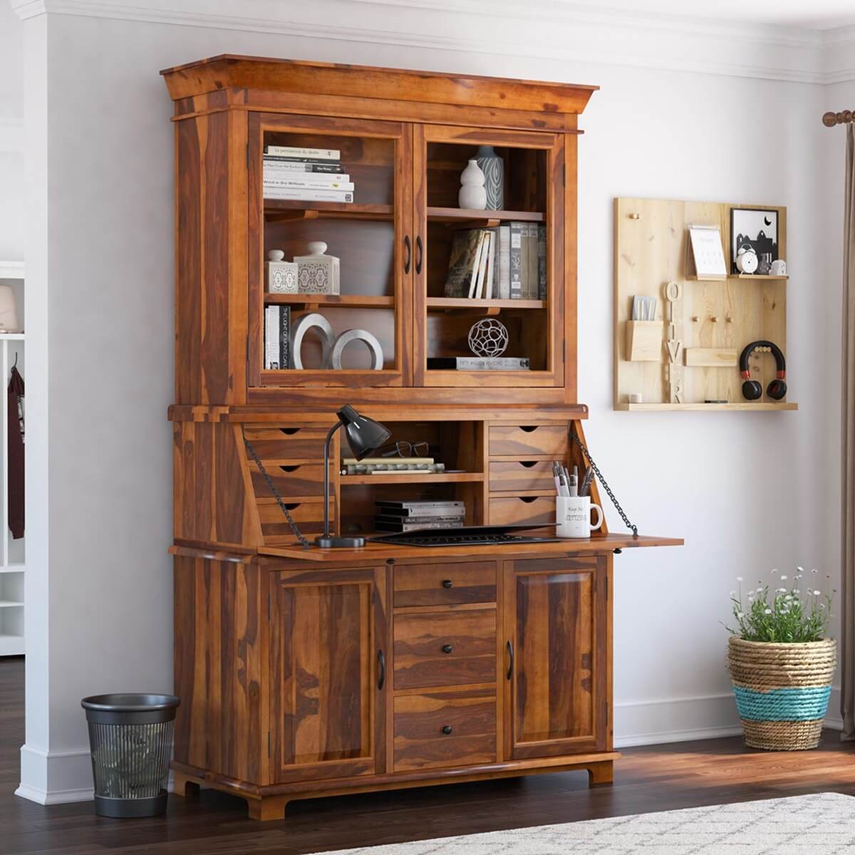 Weldona Solid Wood Secretary Desk with Hutch