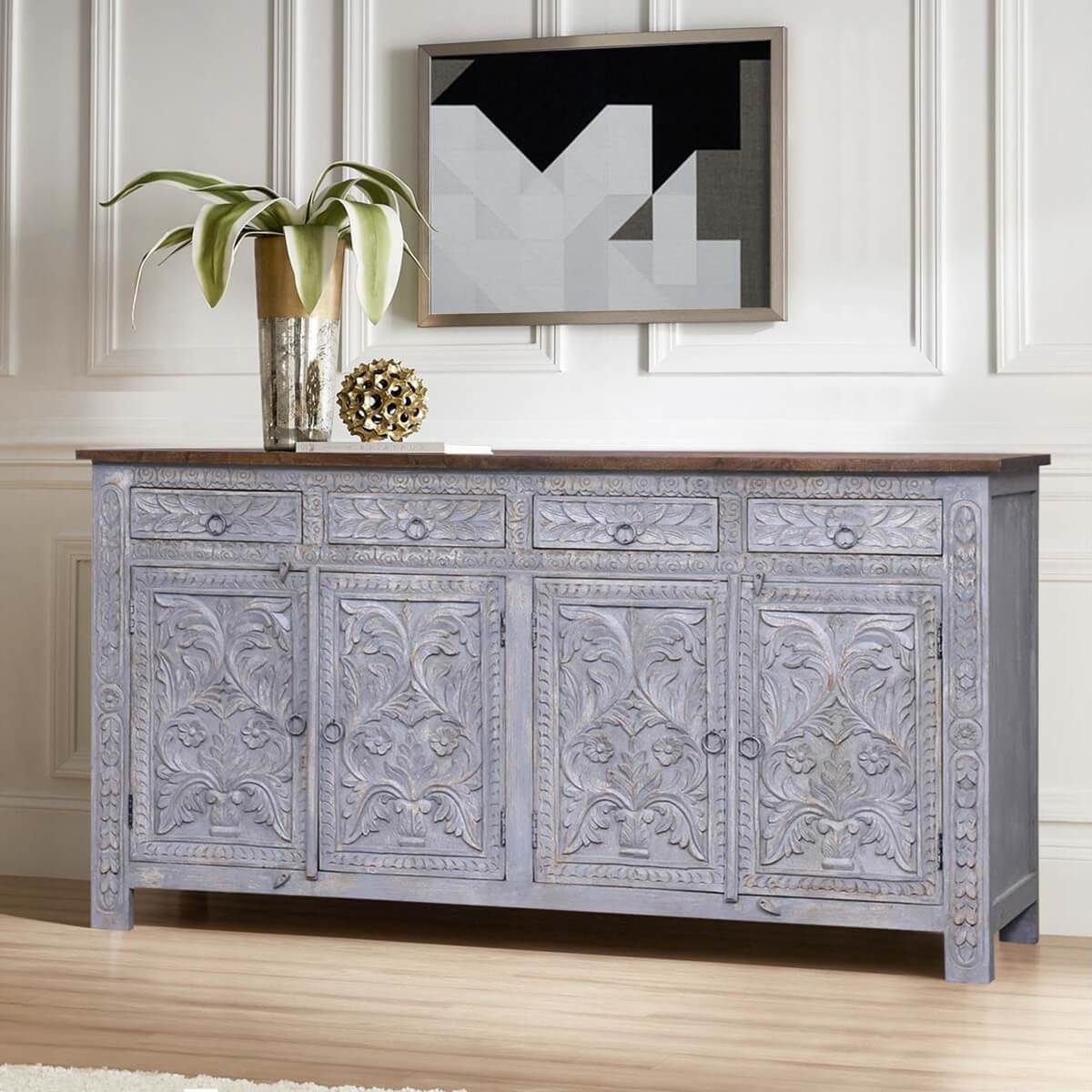 Selden Solid Wood Handcarved 4 Drawer Large Sideboard