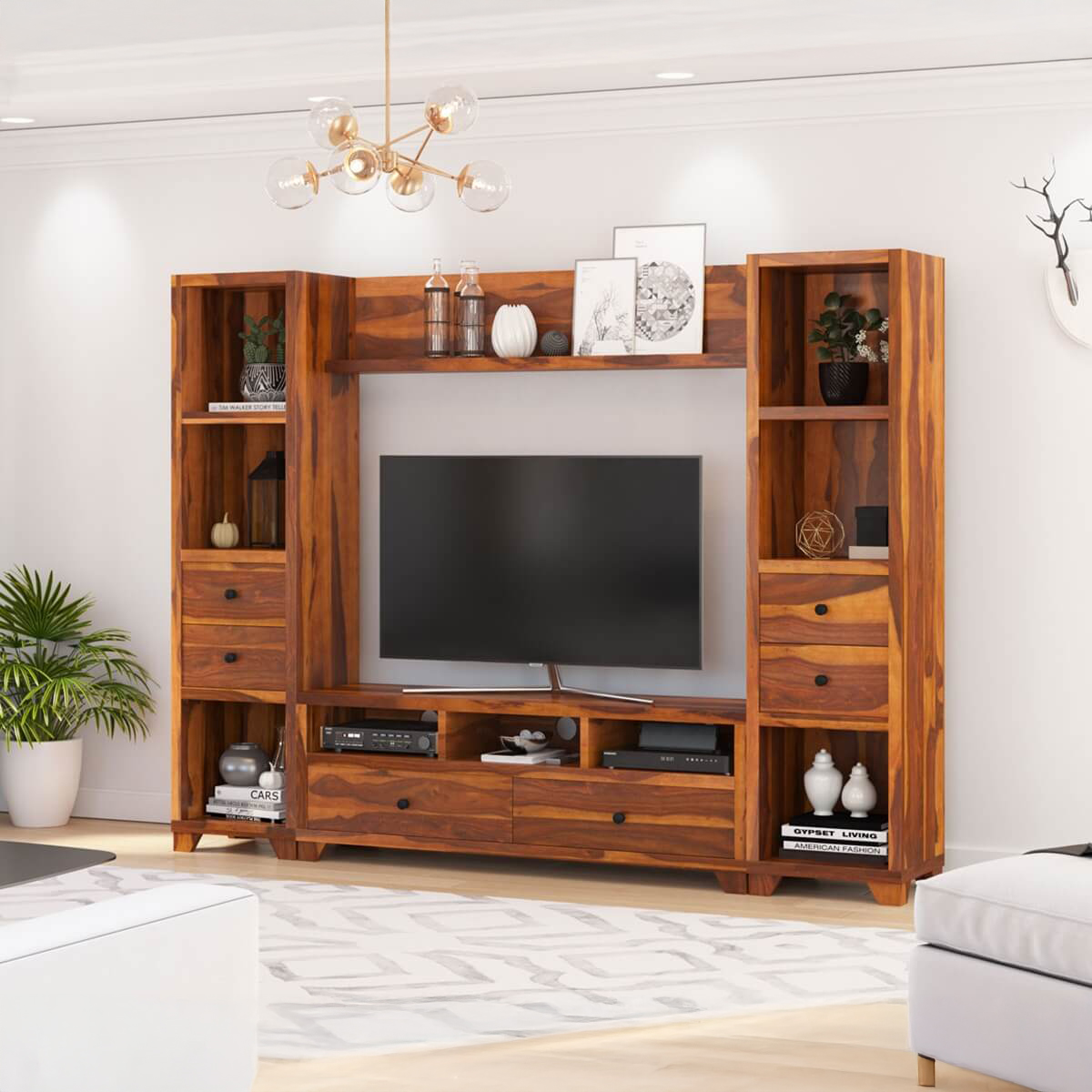 Traver Rosewood Wall Unit TV Console Entertainment Center