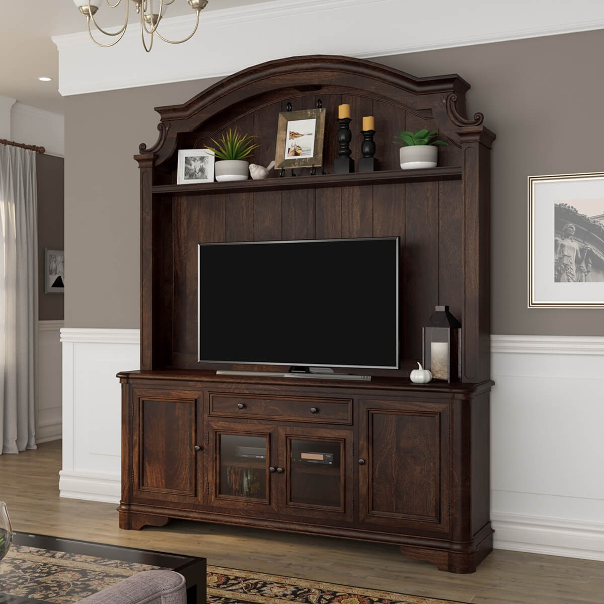 Honduras Solid Wood TV Hutch Cabinet Entertainment Center
