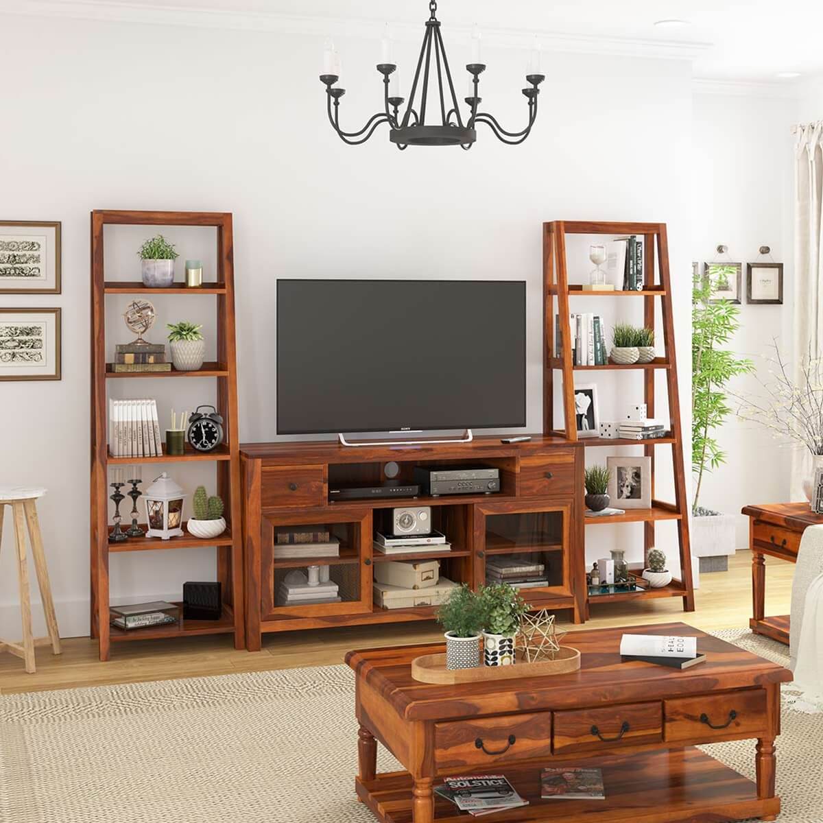 Hatfield Rosewood 3 Piece TV Stand Entertainment Center with Bookshelves