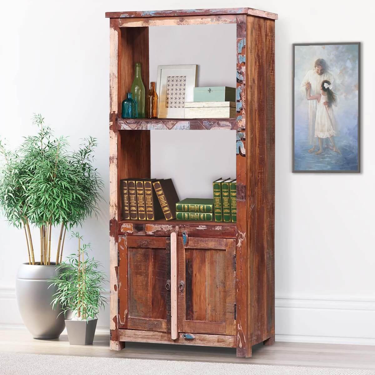 Hartford Reclaimed Wood Bookcase with File Cabinet At Bottom