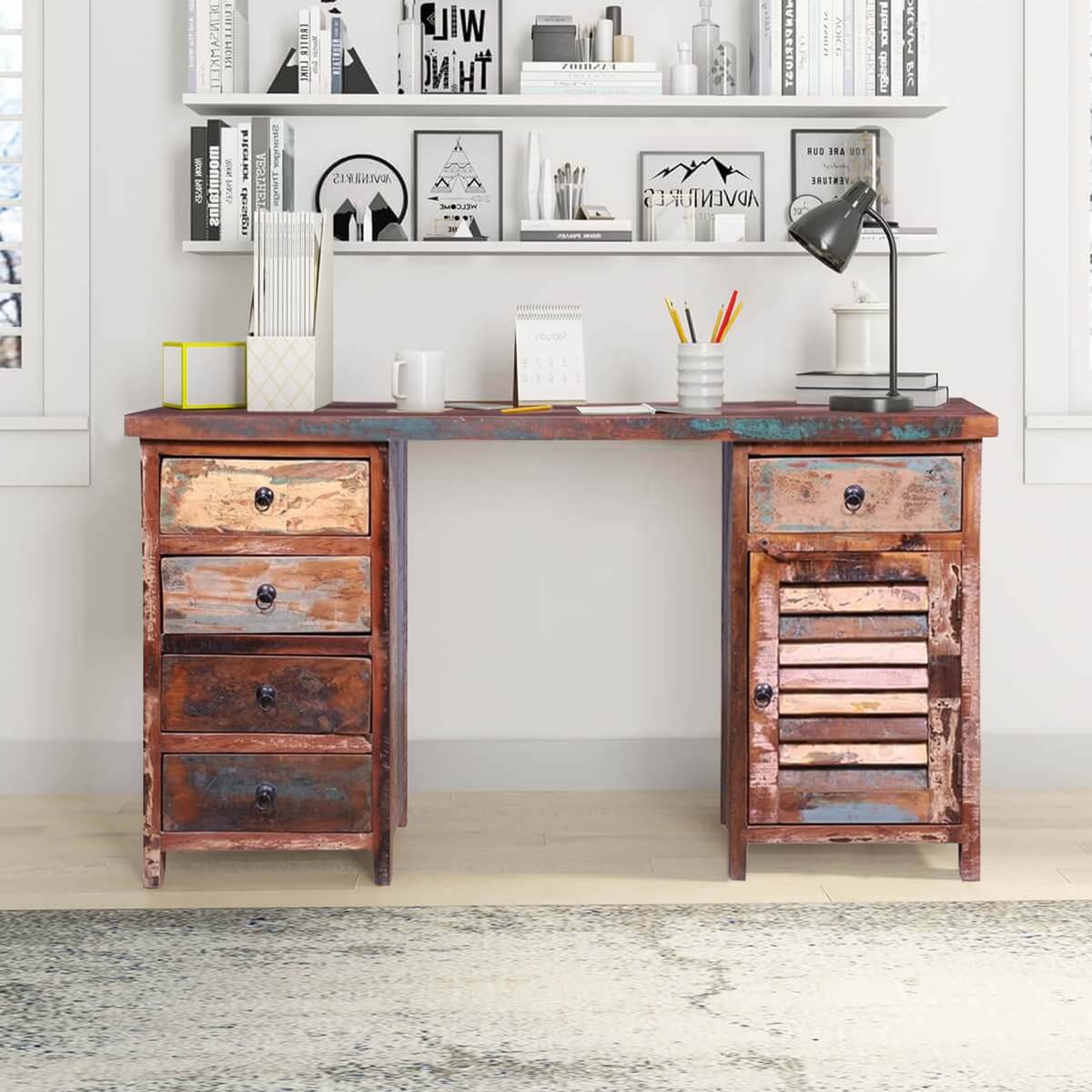 Ojai Rustic Reclaimed Wood Writing Desk with Drawers