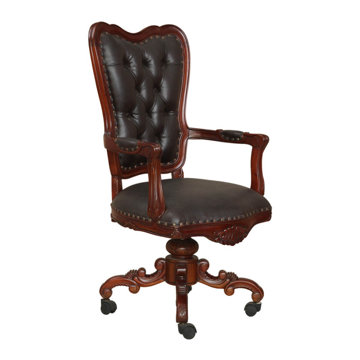 Harborside Mahogany Wood Leather Tufted Rolling Executive Office Chair