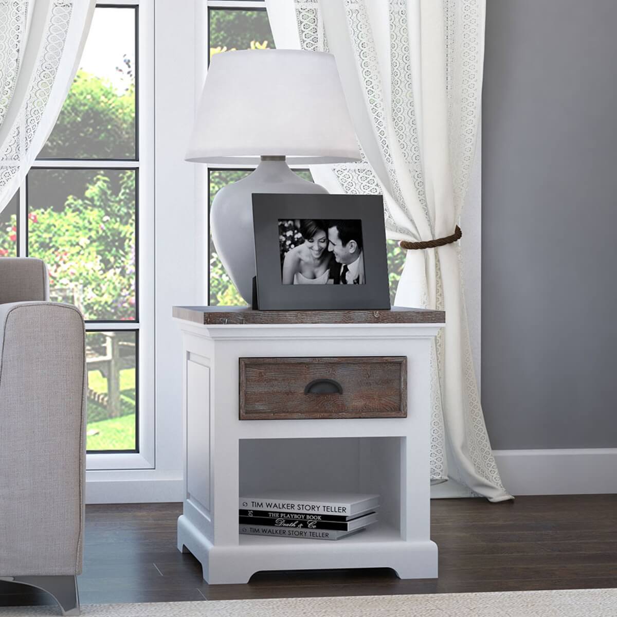 Danville Modern Teak and Solid Wood 1 Drawer End Table