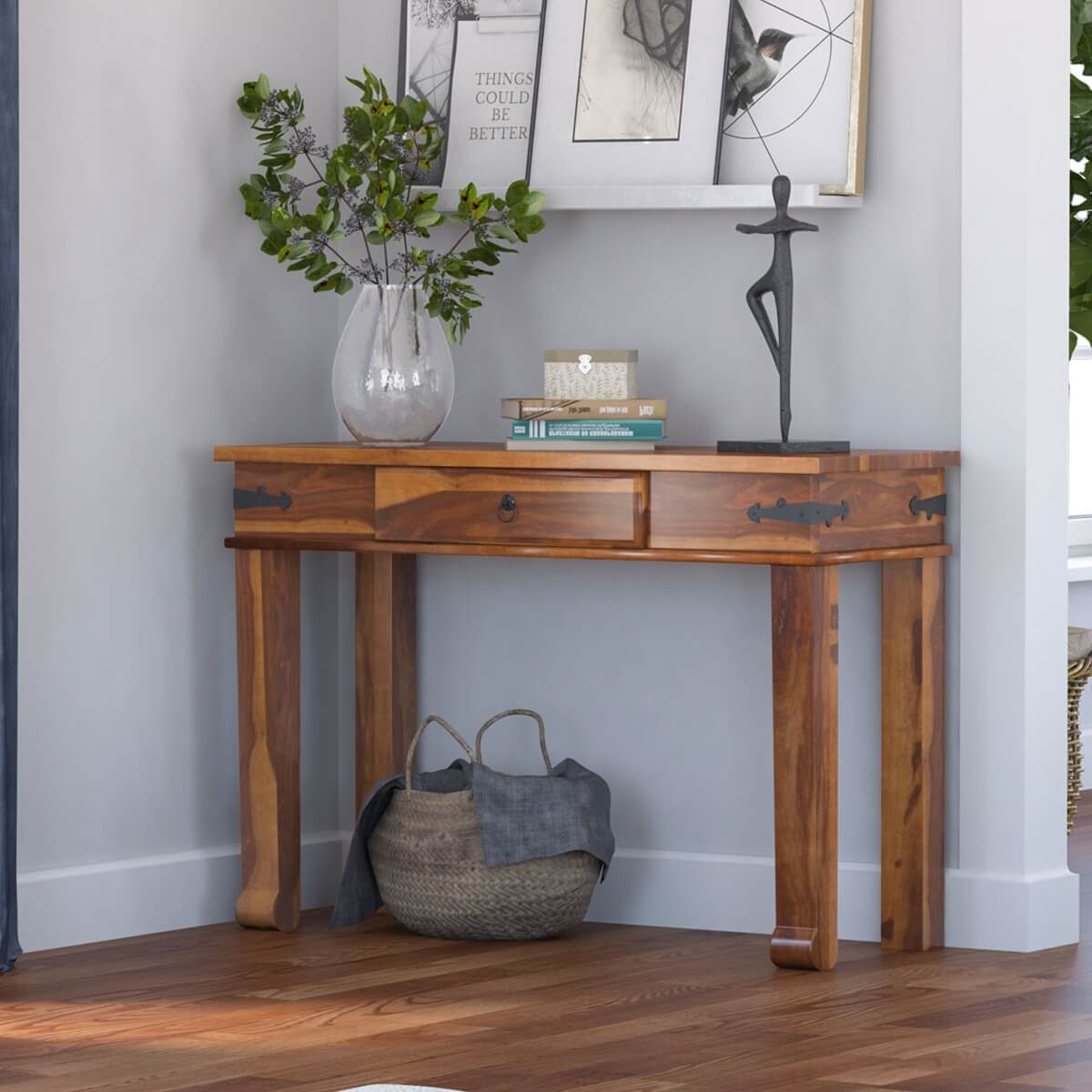 Terrarum Solid Wood Console Entryway Table With Drawer