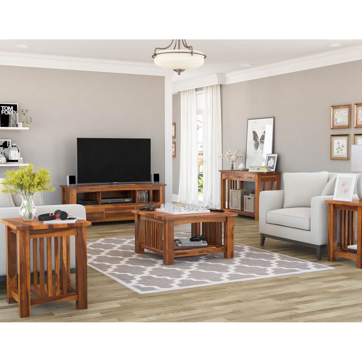 Jeddito Mission Rustic Solid Wood 5 Piece Living Room Set