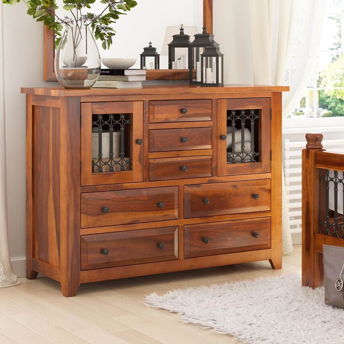 San Francisco Iron Grill Rustic Solid Wood Bedroom Dresser