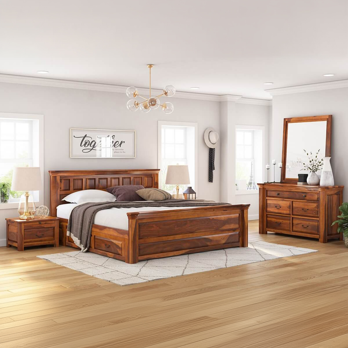 Simply Tudor Rustic Solid Wood 4 Piece Bedroom Set
