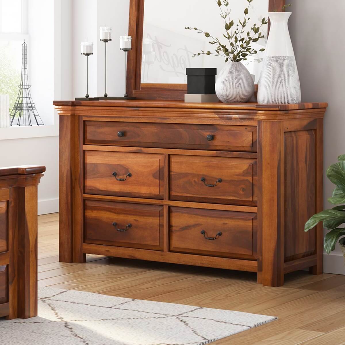 Simply Tudor Rustic Solid Wood Bedroom Dresser with 5 Drawers