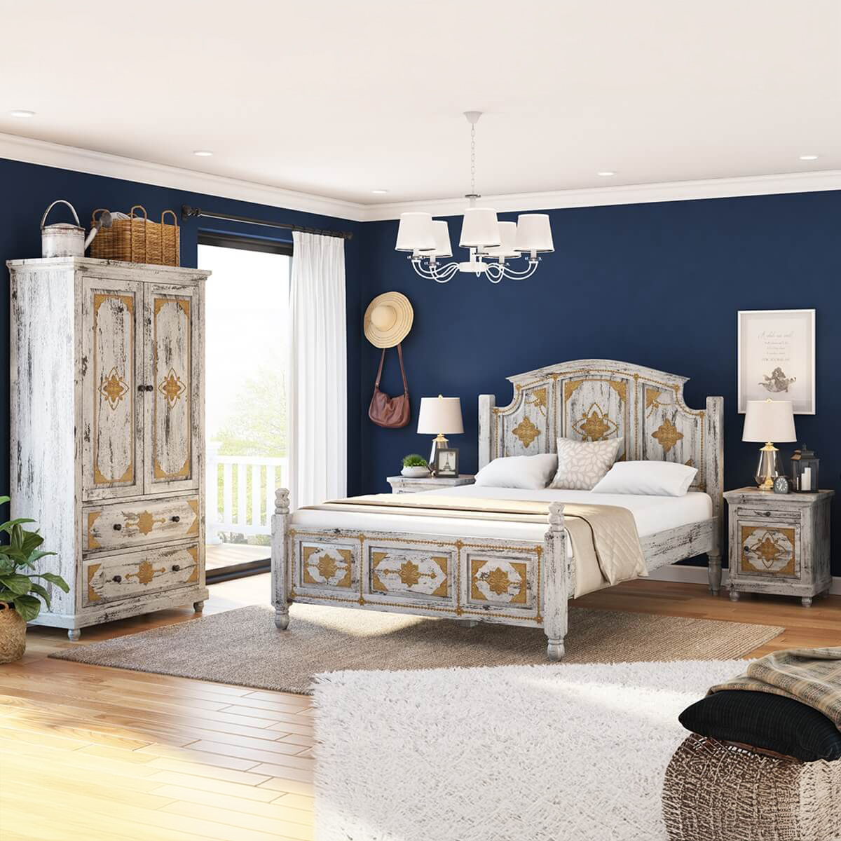 Tudor Handcrafted Solid Wood 4 Piece Bedroom Set