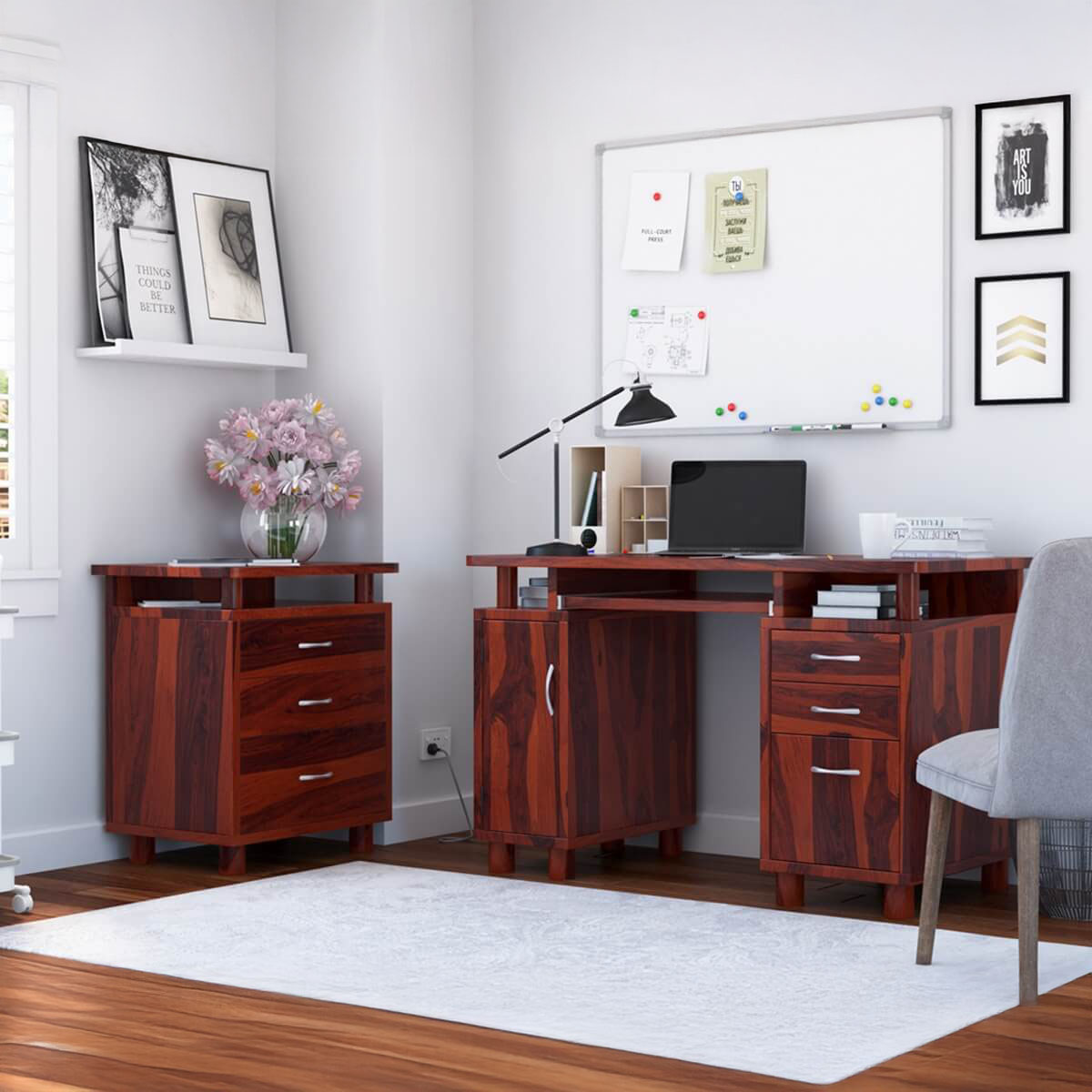 Picacho Solid Wood 3 Drawer Desk & File Cabinet 2 Piece Office Set