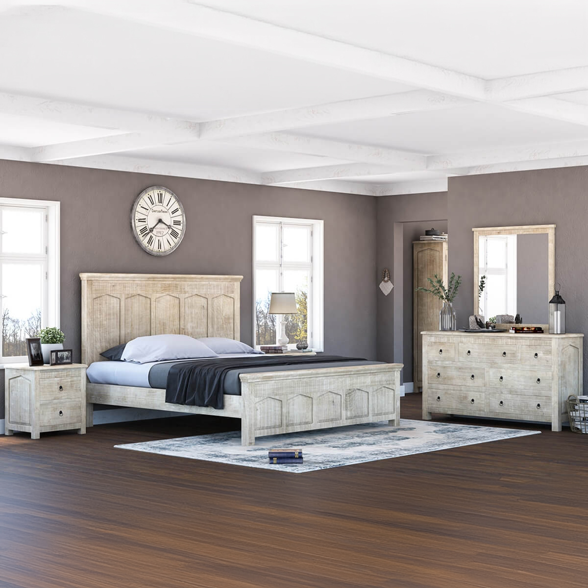 Mission Farmhouse Style 4 Piece Solid Wood Bedroom Set