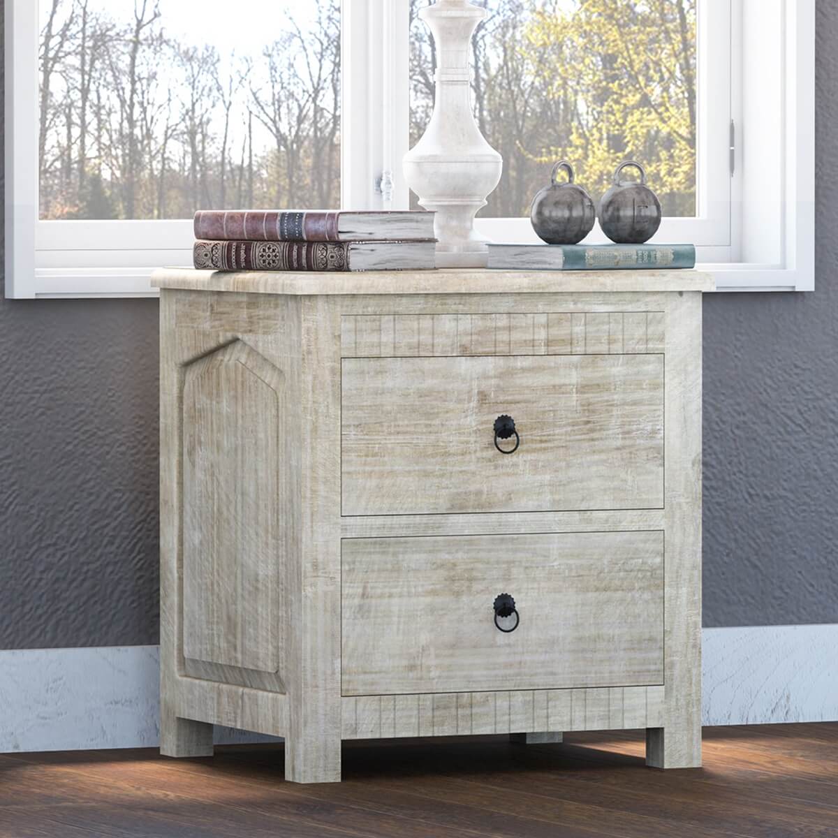 Mission Winter White Mango Wood Nightstand With 2 Drawers