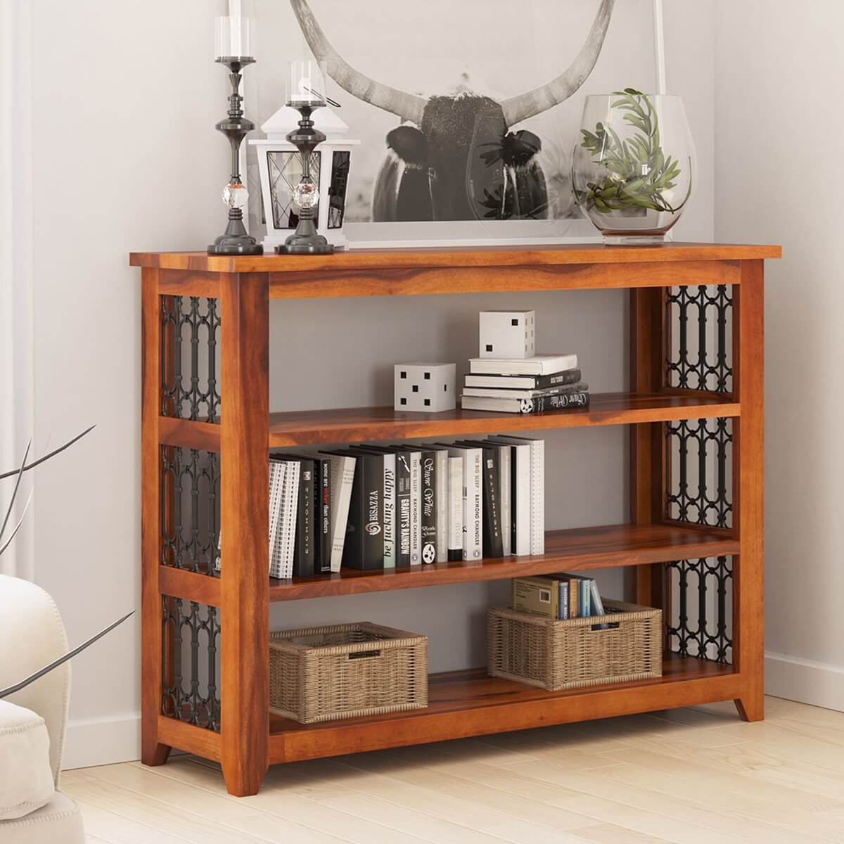 San Francisco Wood and Metal Console Table with Shelves