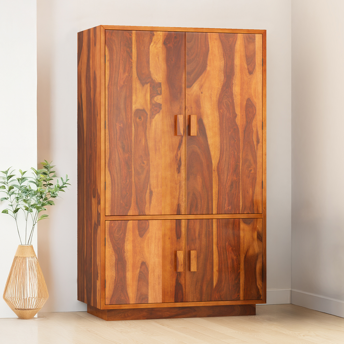 Brocton Modern Rustic Solid Wood Large Armoire Wardrobe with Shelves