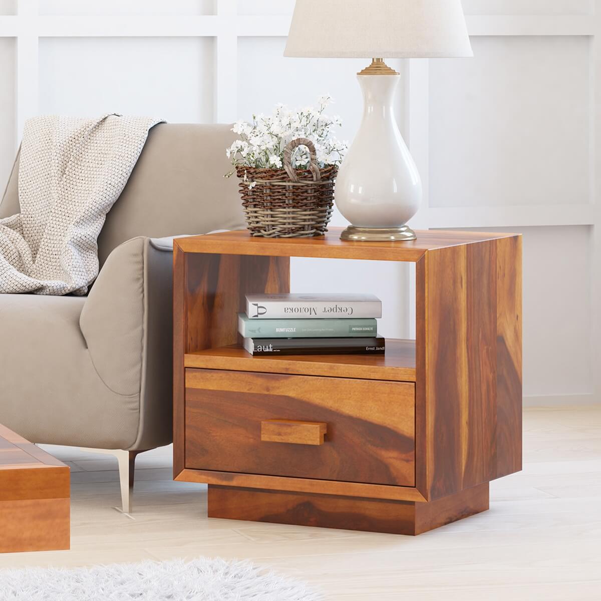 Brocton Rustic Solid Wood End Table With Single Drawer