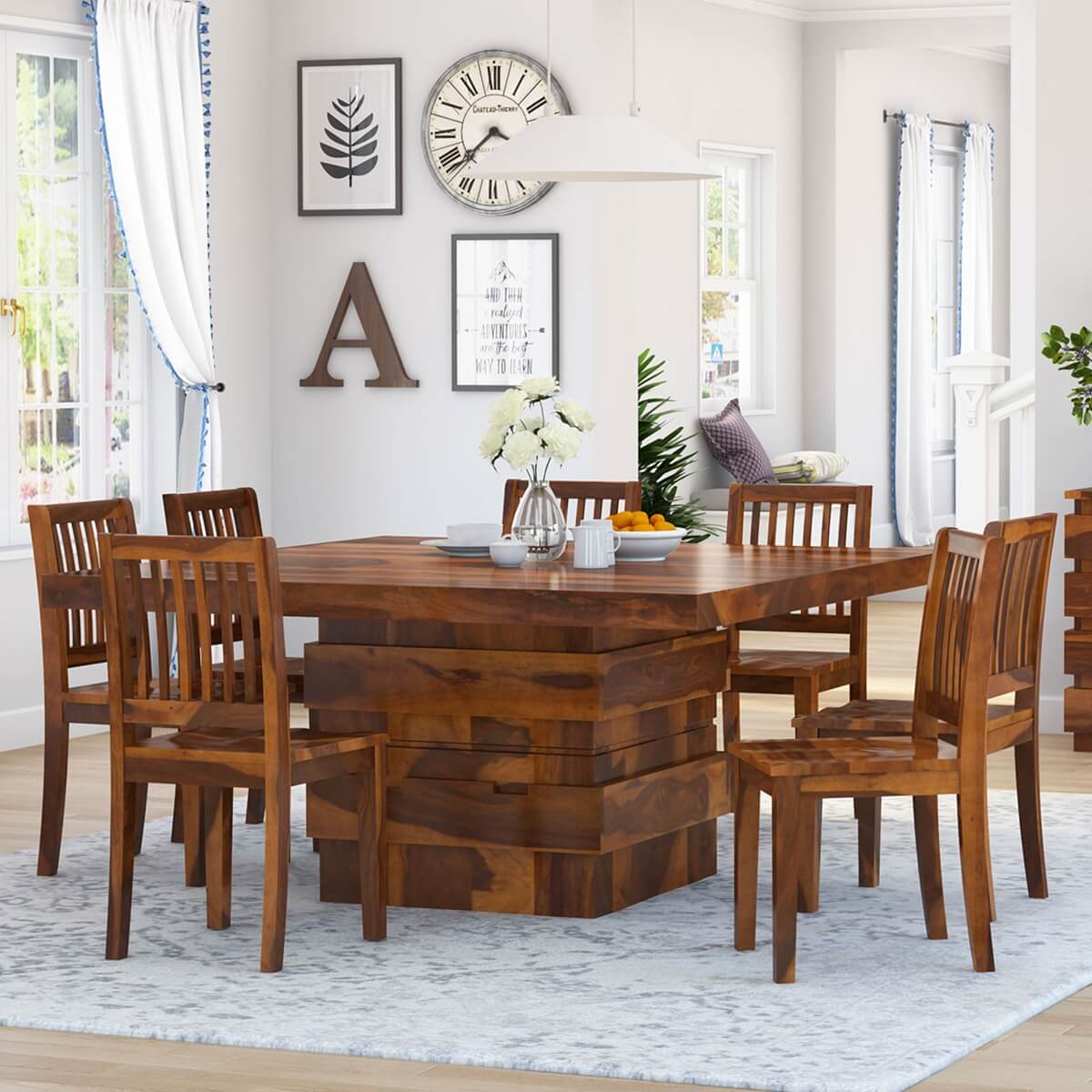 Rogers Modern Rustic Wood Dining Room Table Chair Set