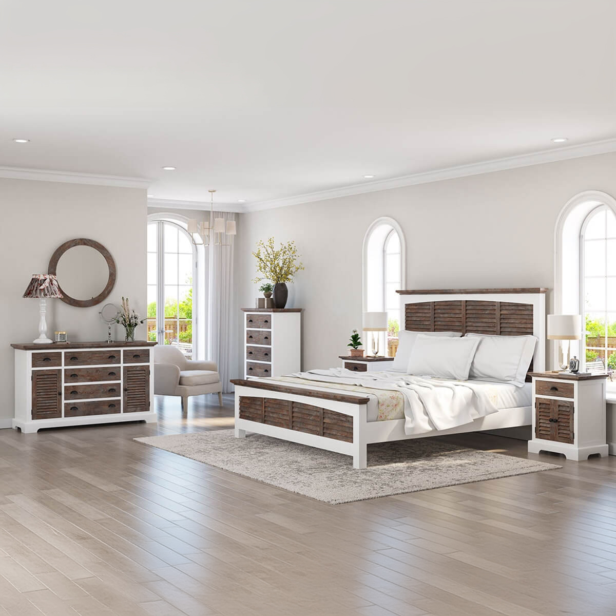 Danville Teak and Mahogany Wood Modern 5 Piece Bedroom Set