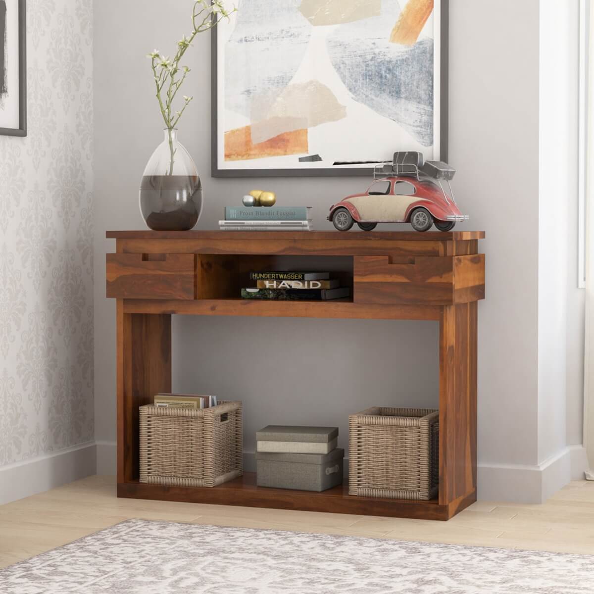 Modern Simplicity Solid Wood Console Table With Drawers