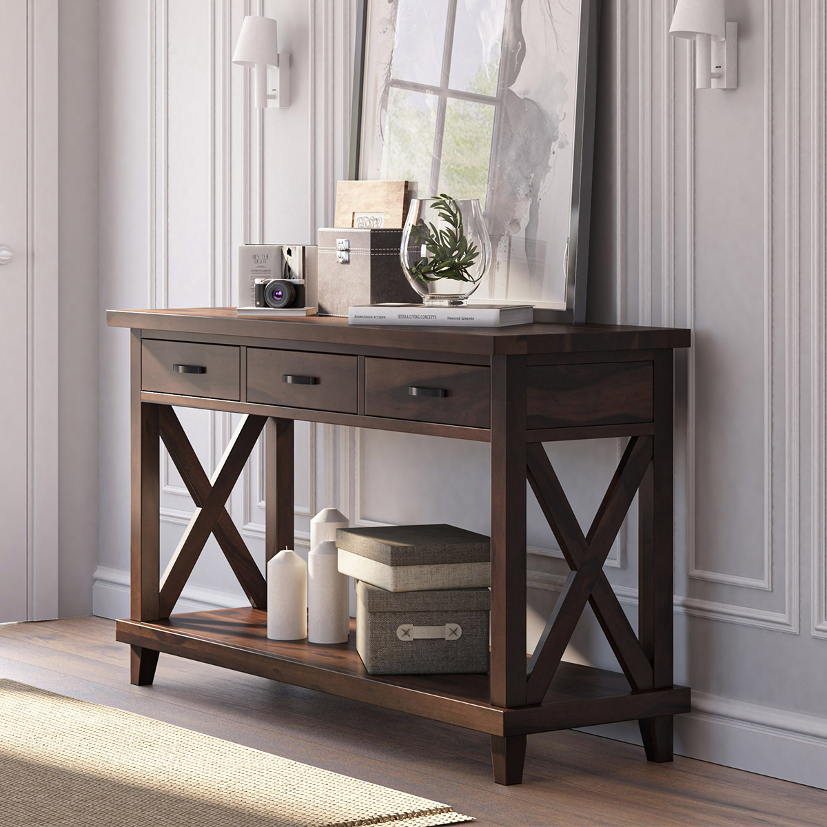 Antwerp Dark Wood Console Table with Storage