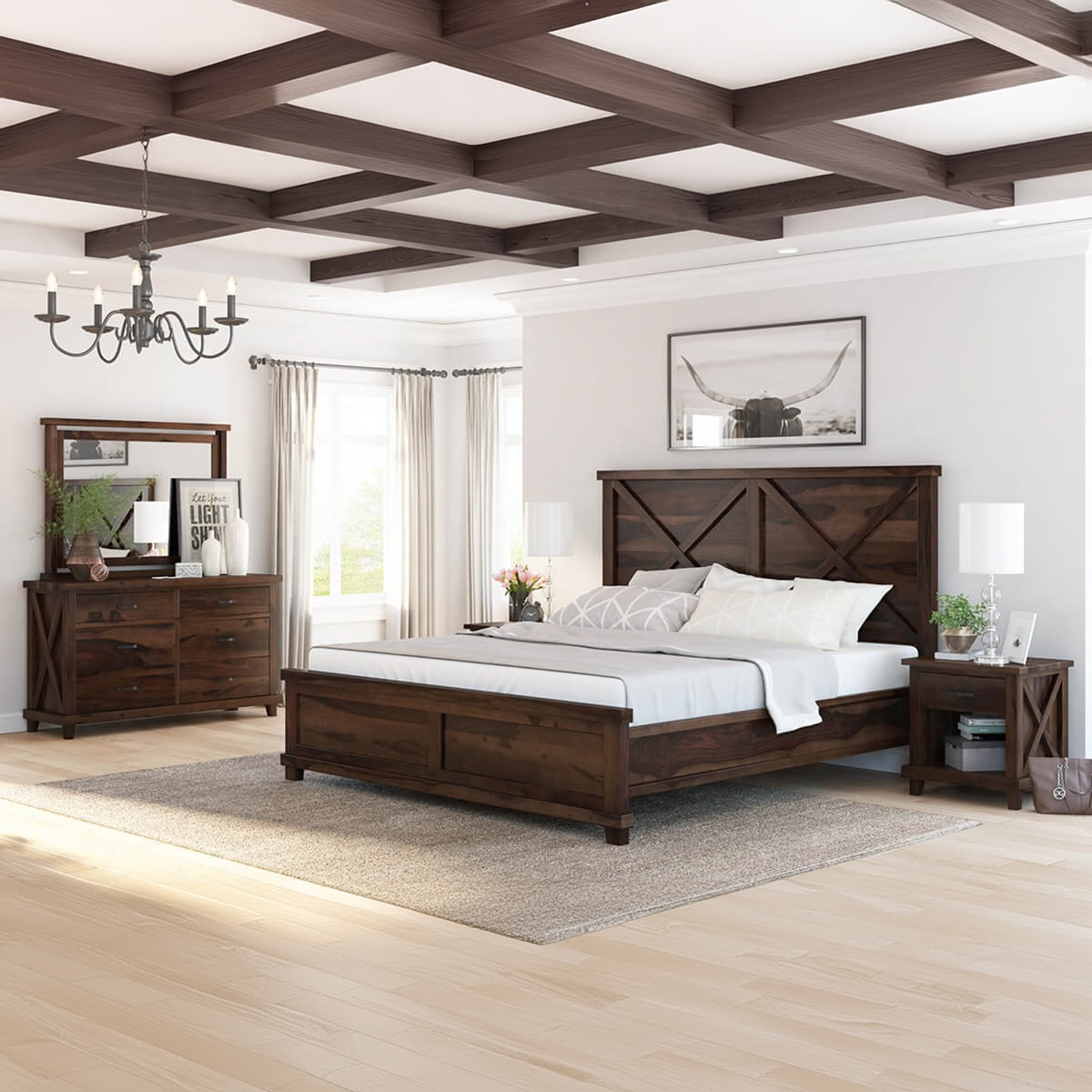 Antwerp Rustic Solid Wood 4 Piece Bedroom Set