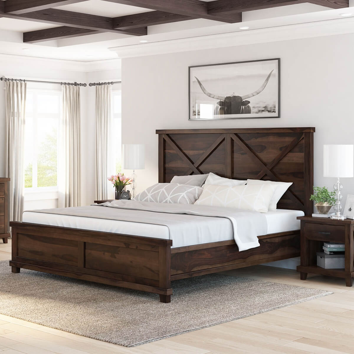 Antwerp Rustic Farmhouse Solid Wood Platform Bed Frame