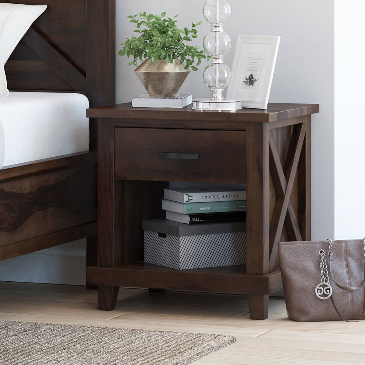 Antwerp 2 Tier Rustic Solid Wood Nightstand with Drawer