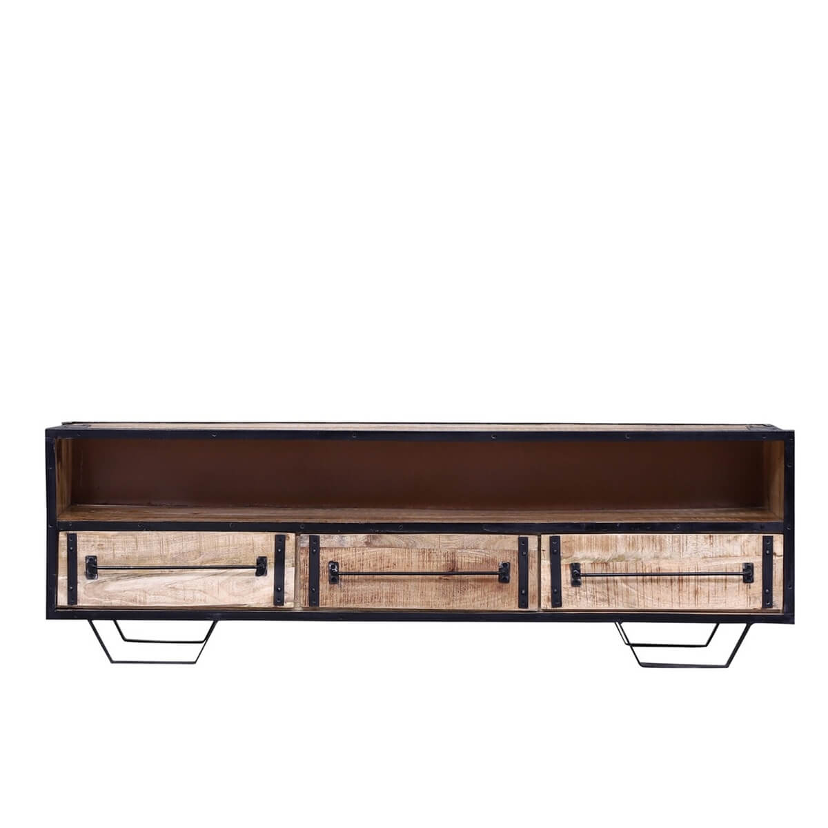 Buckhannon Industrial Iron & Wood TV Media Console with 3 Drawers