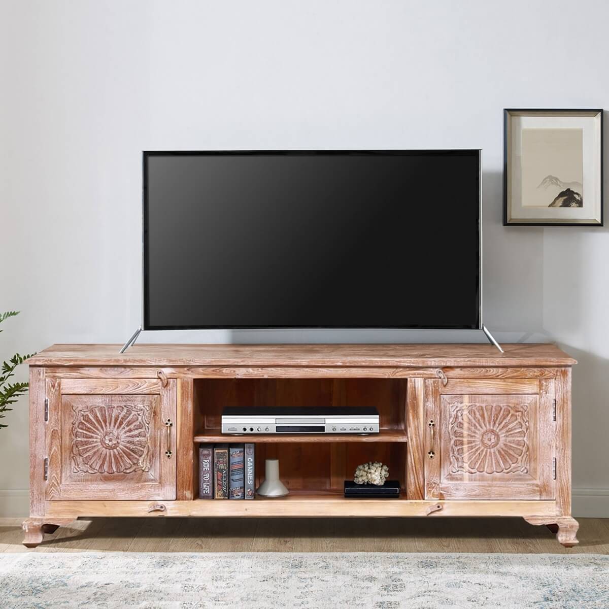 Gosnold Antique Style Reclaimed Wood TV Media Console With Cabinets