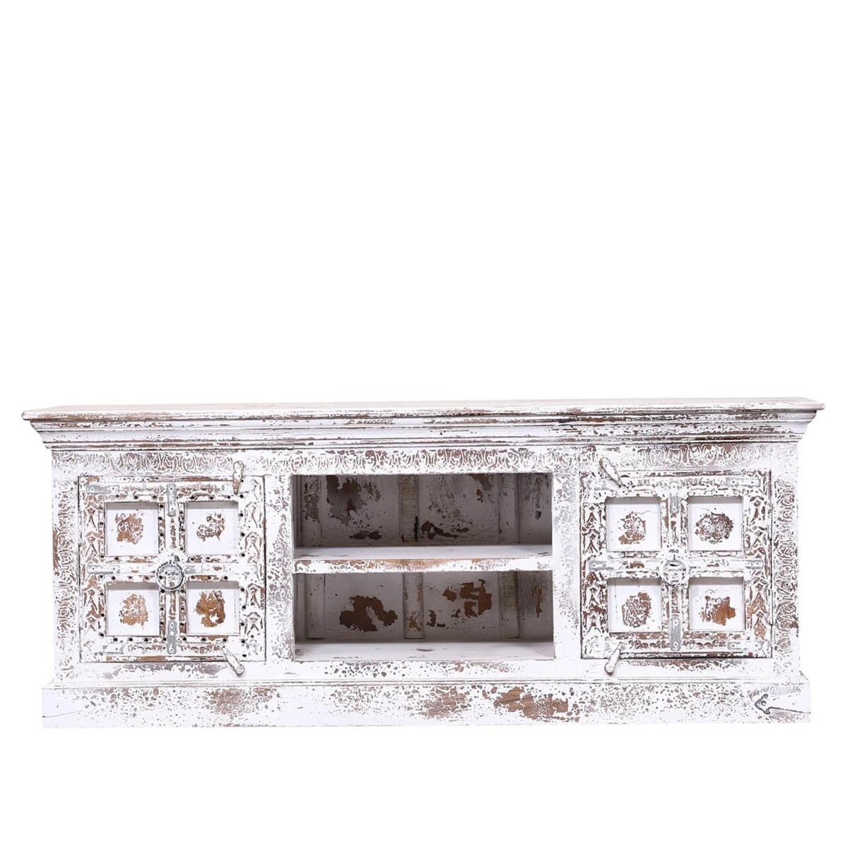 Hobart Heritage Style Solid Wood White Media Console With Doors