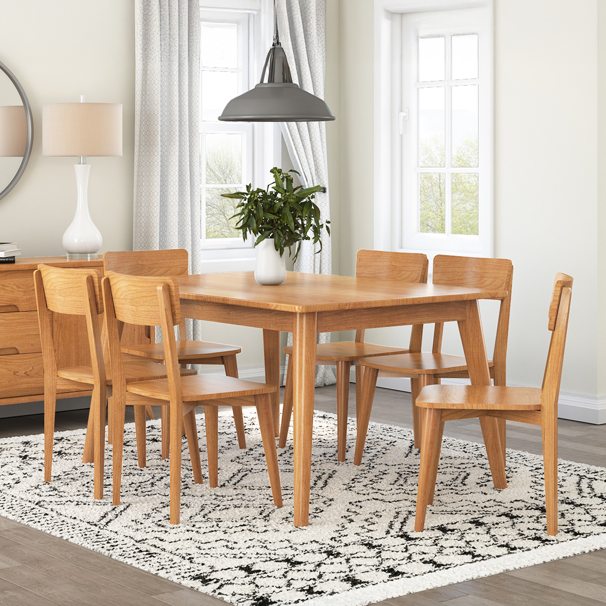 Avondale Teak Wood Modern Style Dining Room Table with 6 Chair Set