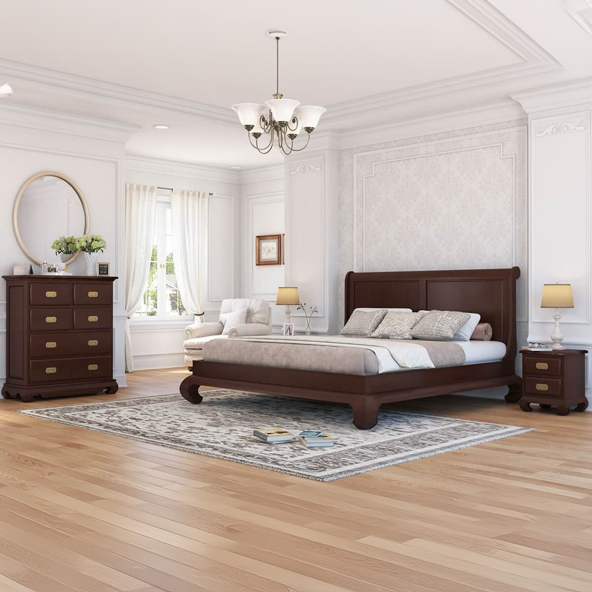 Oraibi Solid Mahogany Wood 4 Piece Bedroom Set