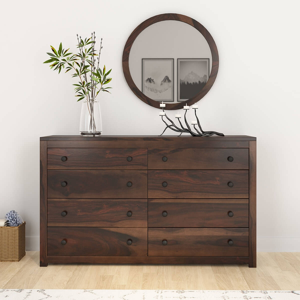 El Centro Rustic Solid Wood Bedroom Dresser with 8 Drawers