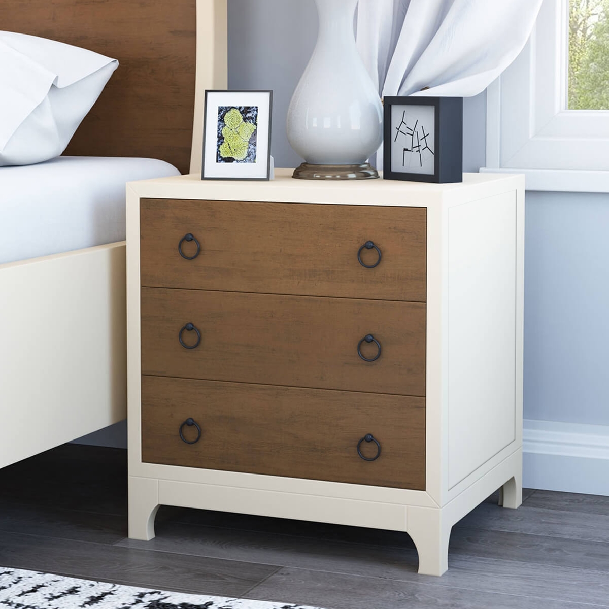 Effingham Two Tone Mahogany Wood Nightstand with 3 Drawers
