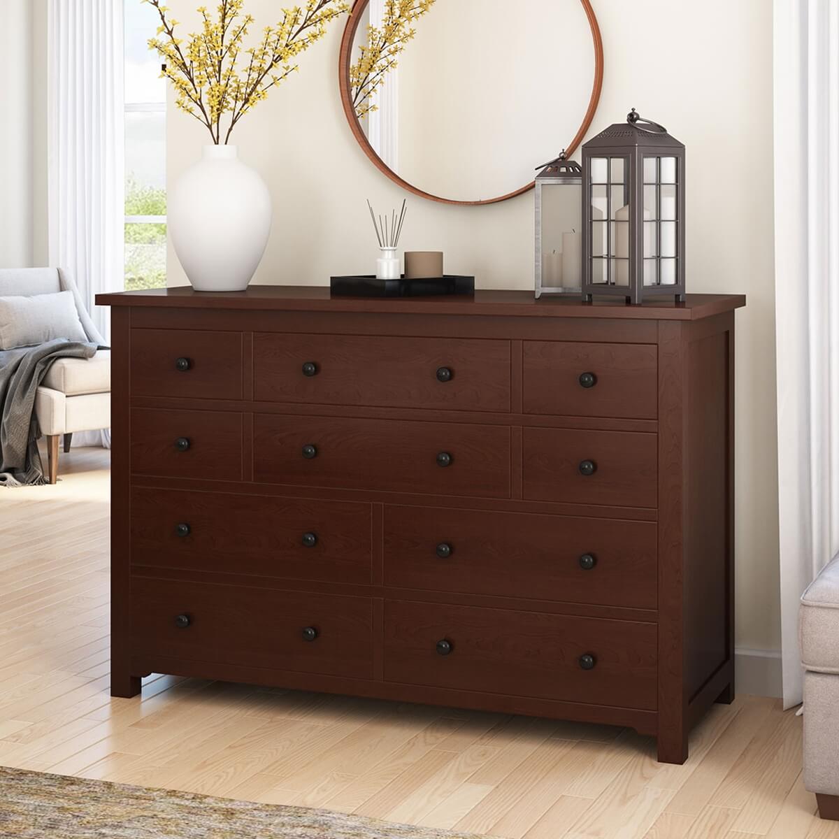 Bradenton Solid Mahogany Wood Bedroom Dresser with 10 Drawers
