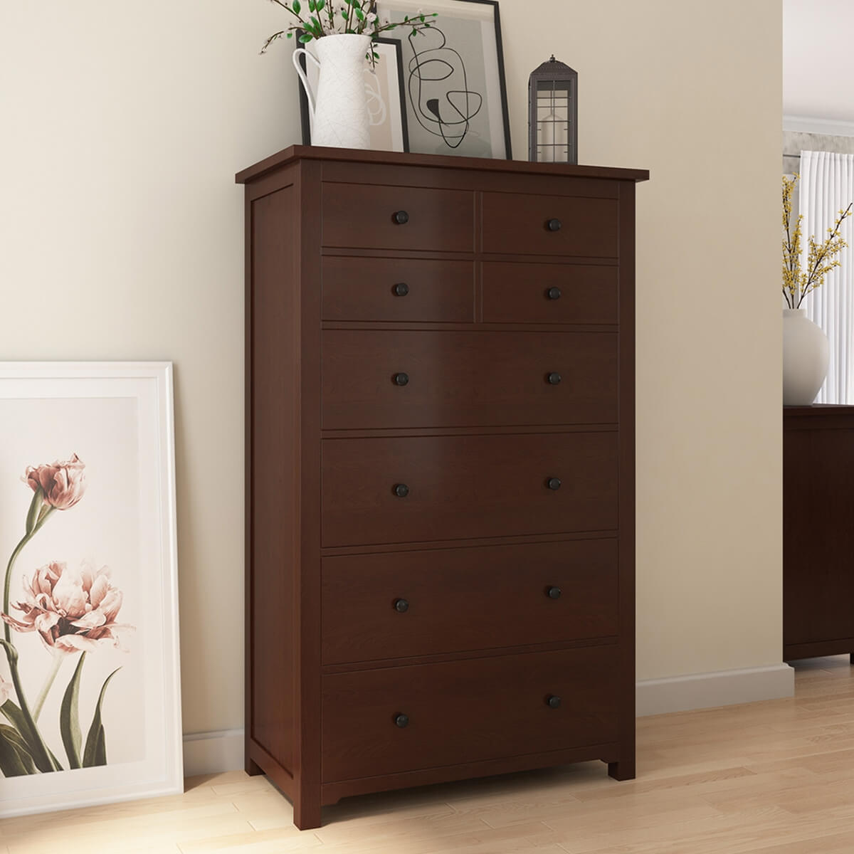 Bradenton Solid Mahogany Wood Tall Dresser with 8 Drawers